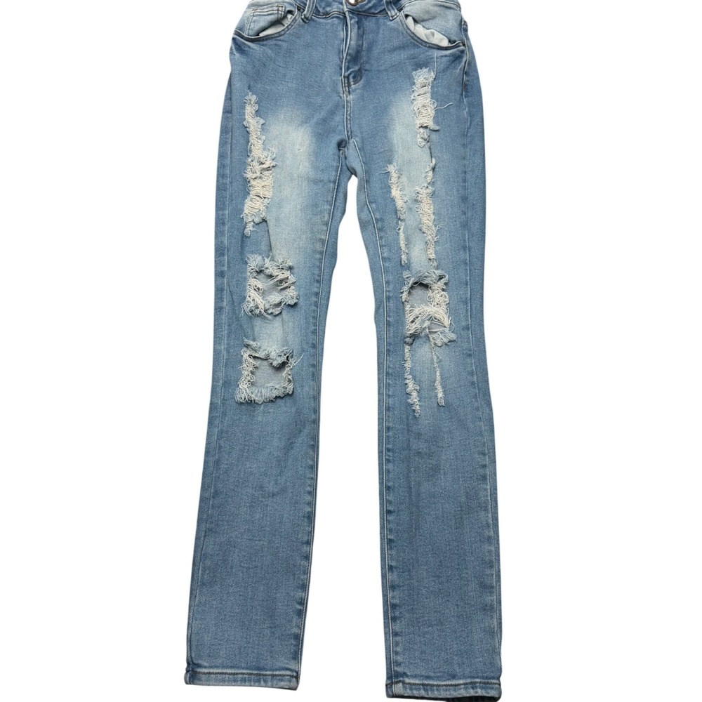 Bamboo Original Denim Distressed Skinny Jeans Size 7/8 Light Wash Ripped Frayed